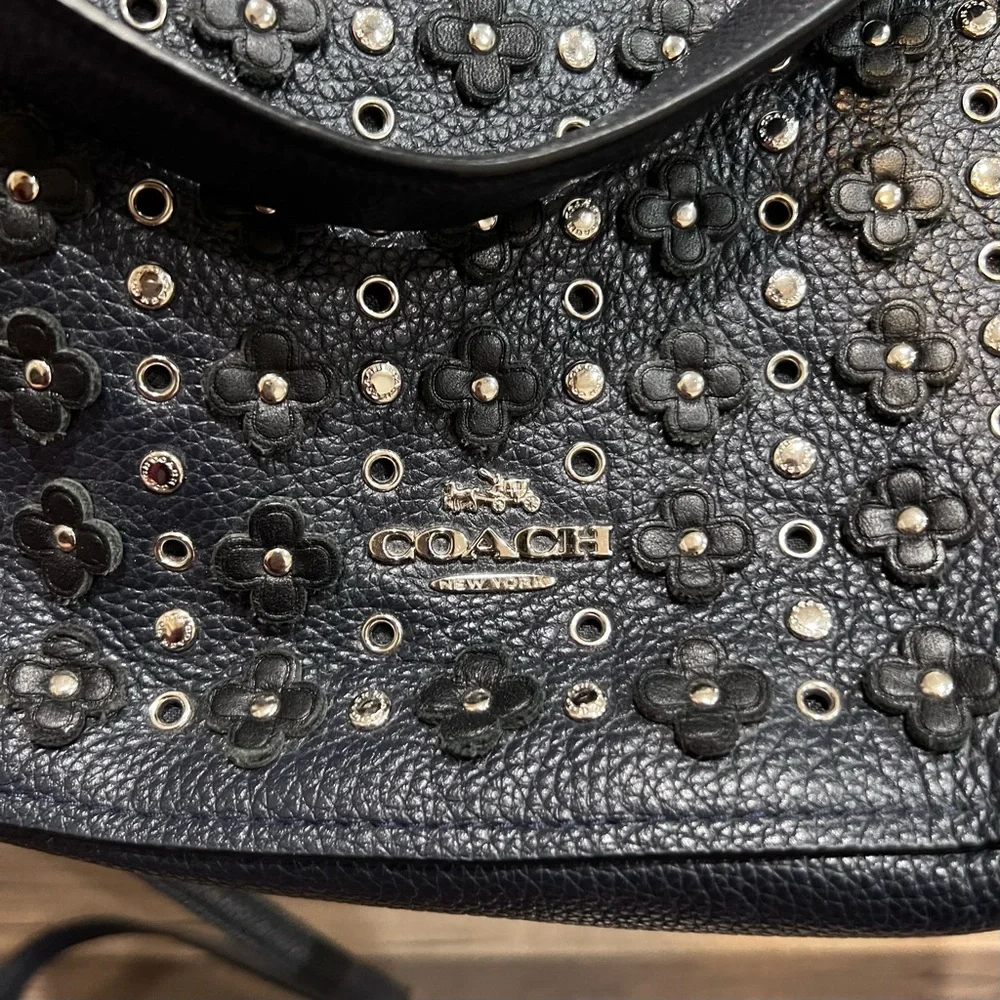 Coach Chelsea Navy With Floral Rivets Studded Women's Crossbody Bag - Picture 15 of 15